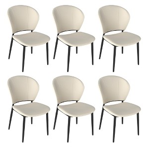 Modern Curved Backrest Dining Chairs Set of 6, PU Leather Upholstered Chair, Kitchen Chairs with Metal Legs for Dining Room - 1 of 4