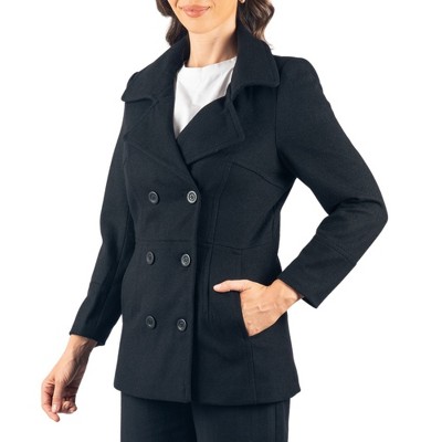 Alpine Swiss Emma Women's Wool Peacoat – Double-Breasted 3/4 Length Overcoat, Stylish & Warm Blazer for Fall & Winter