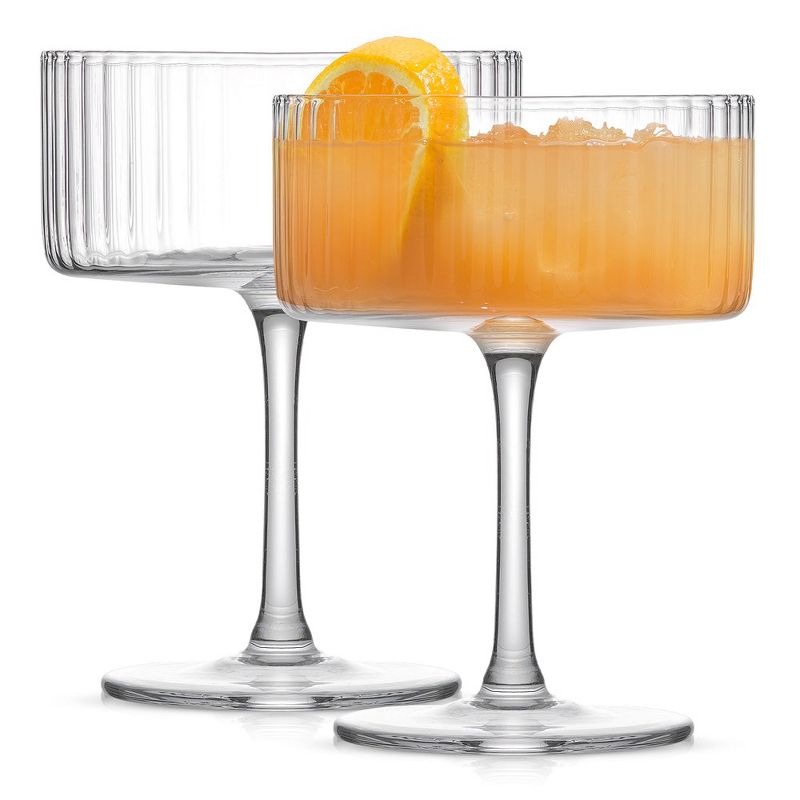 JoyJolt Elle Fluted Cylinder Martini Coupe Glass - 10 oz Ribbed Cocktail Glasses - Set of 2, 1 of 7