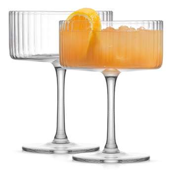 JoyJolt Elle Fluted Cylinder Martini Coupe Glass - 10 oz Ribbed Cocktail Glasses - Set of 2