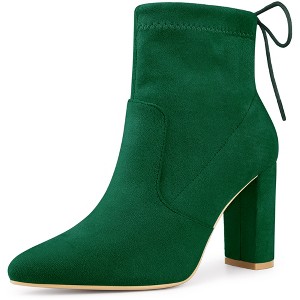 Allegra K Women's Pointed Toe Pull-On Drawstring Block Heel Ankle Boots - 1 of 4