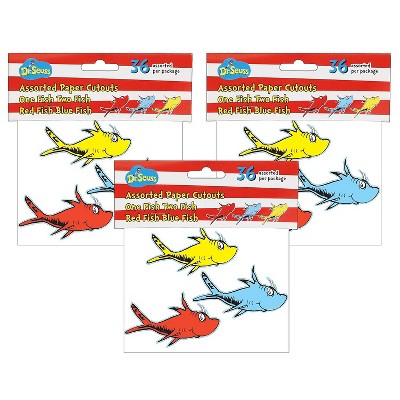 Eureka Dr. Seuss One Fish Two Fish Assorted Paper Cut Outs 36 Per Pack 3 Packs (EU-841218-3)