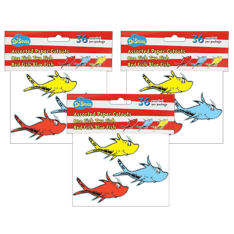 Eureka Dr. Seuss One Fish Two Fish Assorted Paper Cut Outs 36 Per Pack 3 Packs (EU-841218-3), 1 of 3