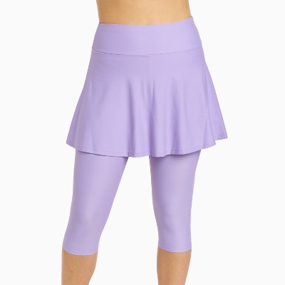 Calypsa Women's Chlorine Resistant High Waisted Flared Swim Skort With attched Capri Leggings
