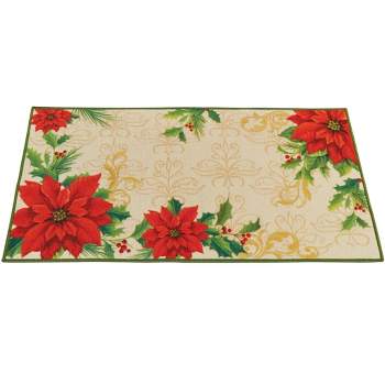 Collections Etc Festive Beautiful Poinsettia 4-Foot Long Accent Rug 2X4 FT
