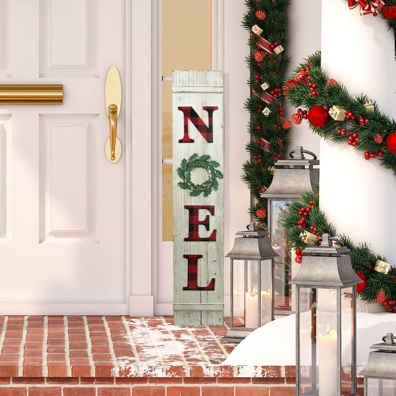 Northlight 47.5" Red Buffalo Plaid Wooden Noel Christmas Porch Board Sign Decoration, 2 of 7