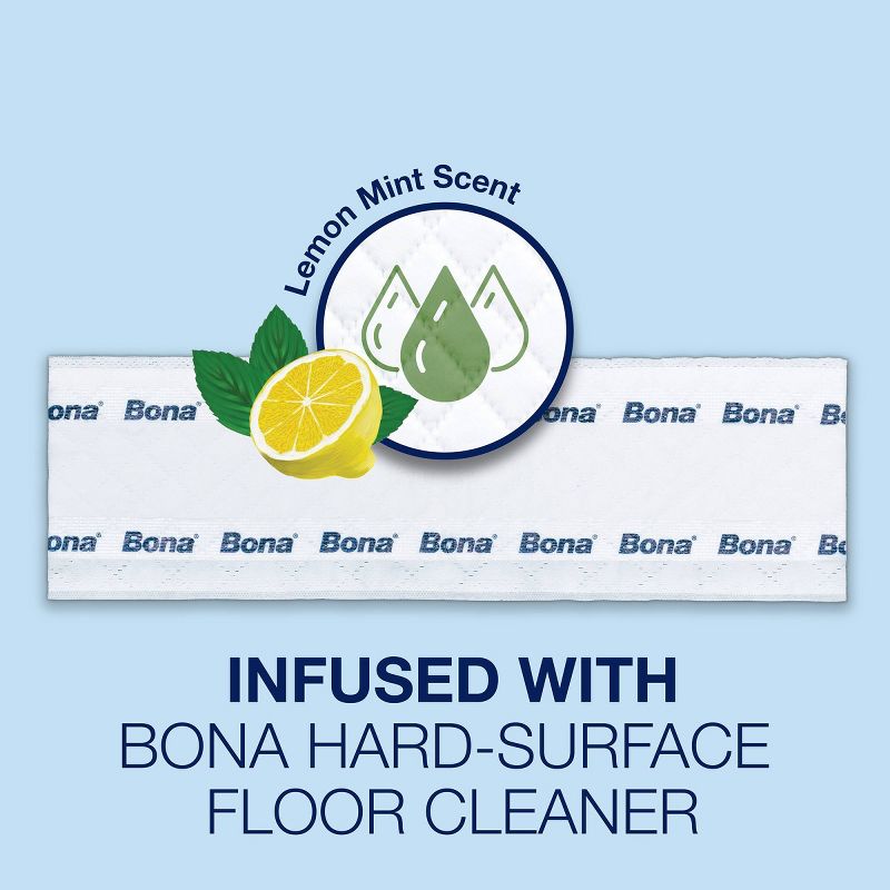 Bona Lemon Mint Cleaning Products Mop Refill Multi Surface Wet Mopping Cloths - 12ct, 3 of 8