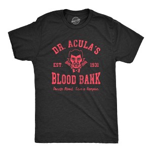 Mens Dr Aculas Blood Bank T Shirt Funny Scary Halloween Party Vampire Donor Tee For Guys - Crazy Dog Men's T Shirt - 1 of 4