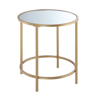 Gold Coast Deluxe Mirrored Round End Table: Contemporary Style, Metal Base - Breighton Home