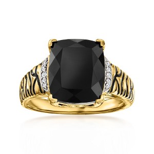 Ross-Simons Onyx and Black Enamel Animal-Print Ring With Diamonds in 18kt Gold Over Sterling Size 5 - 1 of 4