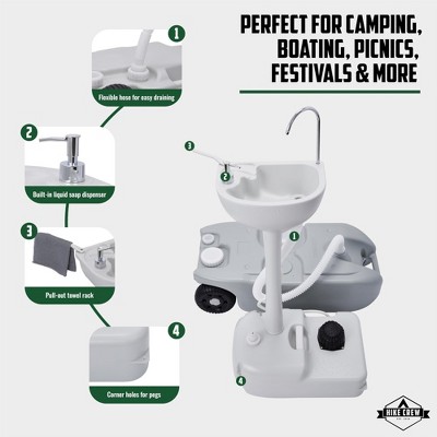 Portable White and Gray Plastic Camping Sink with Waste Tank