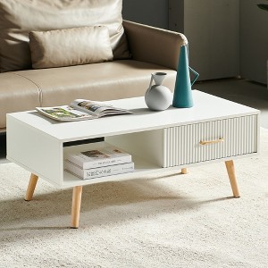 40.94" Solid Wood Coffee Table with Sliding Drawer and Textured Surface with Adjustable Feet and Easy Assembly - 1 of 4