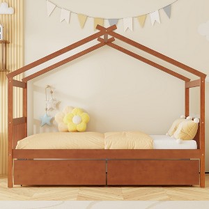 Twin/Full Size Wooden Daybed with Drawers, House Bed Frame - ModernLuxe - 1 of 4
