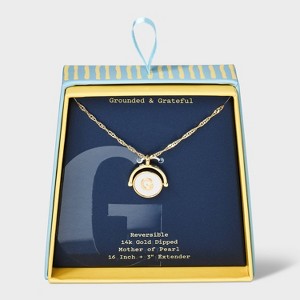 14K Gold Dipped Crystal and Mother of Pearl Circle Spinner Initial Necklace - A New Day™ - 1 of 4