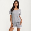 Anna-Kaci Lounge Women's Lace Trim Short Sleeve Pajama Set with Pocket Detail - 2 of 4