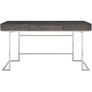 Uttermost Modern Plated Brushed Nickel Desk 56" Wide Smoke Gray Oak Tabletop with Drawer for Living Room Bedroom Entryway Office