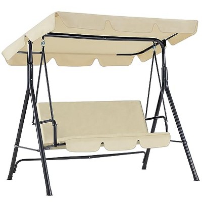 Anybear Beige 3-Person Outdoor Swing with Iron Frame