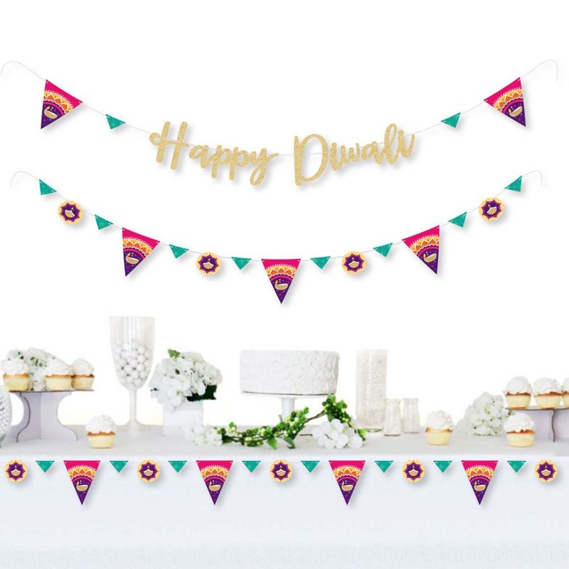 Big Dot of Happiness Happy Diwali - Festival of Lights Party Letter Banner Decor - 36 Banner Cutouts & No-Mess Real Gold Glitter Diwali Banner Letters, 2 of 9