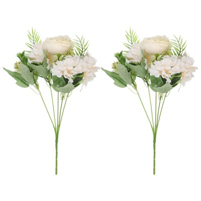 Unique Bargains Home Wedding Decoration Branch Silk Artificial Peony Hydrangea with Stem 2 Pcs