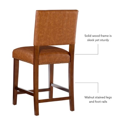Carmel Luxe Faux Leather 24" Counter Stool with Walnut Stained Legs