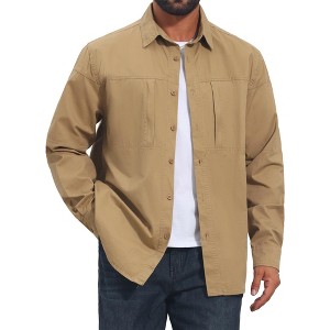 INSPIRE CHIC Men's Casual Long Sleeves Pockets Hiking Fishing Work Cargo  Shirts Medium Khaki : Target