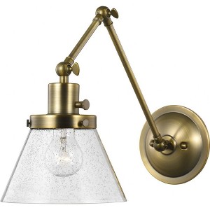 Progress Lighting Hinton 1-Light Swing Arm Wall Bracket, Vintage Brass, Seeded Glass Shade - 1 of 4