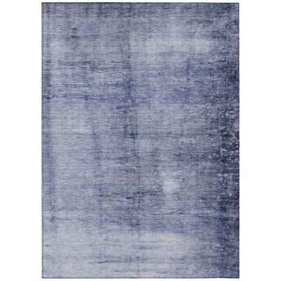 Navy Blue And Sky Blue Abstract Washable Indoor Outdoor Area Rug