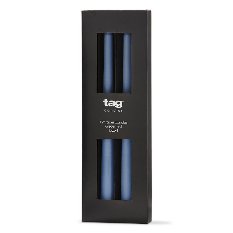 tag Color Studio 12" Traditional Taper Unscented Smokeless Paraffin Wax Candle Blue, Set of 4, Burn Time 8 hrs., 1 of 4