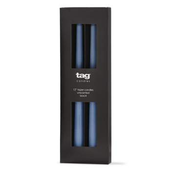 tag Color Studio 12" Traditional Taper Unscented Smokeless Paraffin Wax Candle Blue, Set of 4, Burn Time 8 hrs.