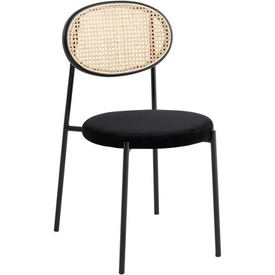 LeisureMod Euston Modern Dining Chair – Wicker Back & Velvet Seat, Perfect for Dining Rooms and Kitchens