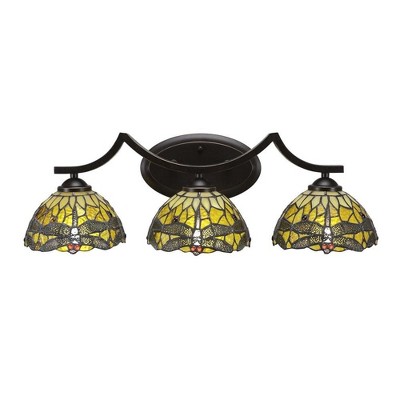 Toltec Lighting Zilo 3 - Light Vanity in  Dark Granite with 7" Amber Dragonfly Art Glass Shade