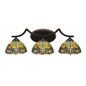 Toltec Lighting Zilo 3 - Light Vanity in  Dark Granite with 7" Amber Dragonfly Art Glass Shade - 1 of 1