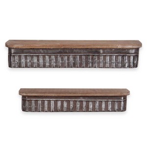 Set of 2 Distressed Metal and Wood Hanging Wall Shelves - Foreside Home & Garden - 1 of 4