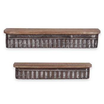 Set of 2 Distressed Metal and Wood Hanging Wall Shelves - Foreside Home & Garden
