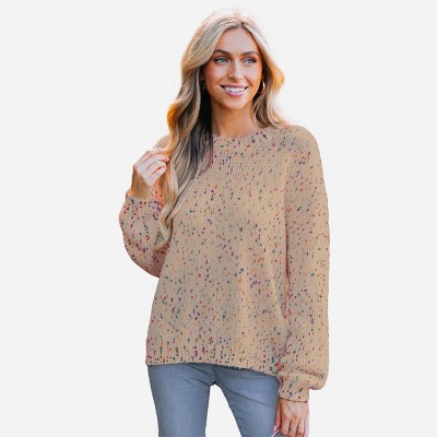Women's Rainbow Pom Pom Drop Sleeve Sweater - Cupshe