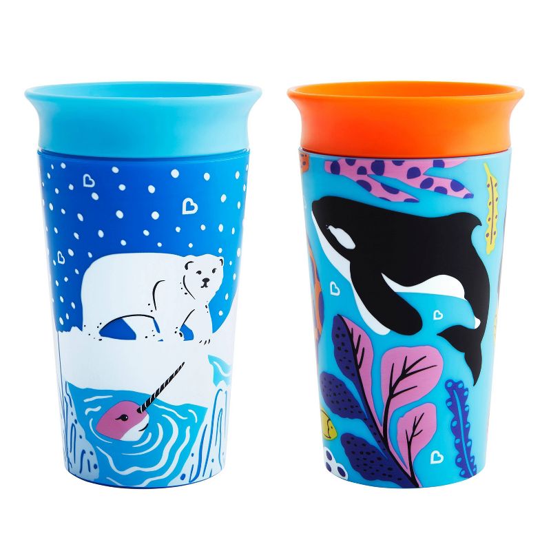 Munchkin Miracle 360&#176; Wild Love Sippy Cup - 2pk - 9oz  Orca/Polar, 1 of 8