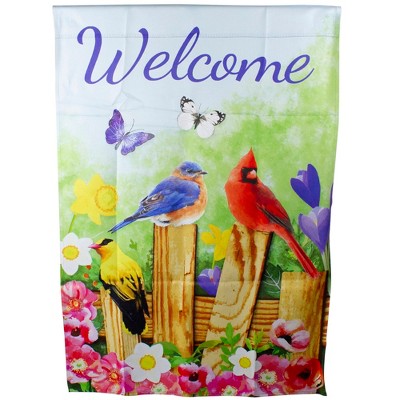 Northlight Welcome Birds on a Fence Outdoor Garden Flag 28" x 40"