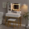 Vanity Desk, Makeup Desk and Stool with Lights, 2 Drawers & Storage Shelves, Sliding Mirror, Girls Vanity Table for Bedroom - 3 of 4