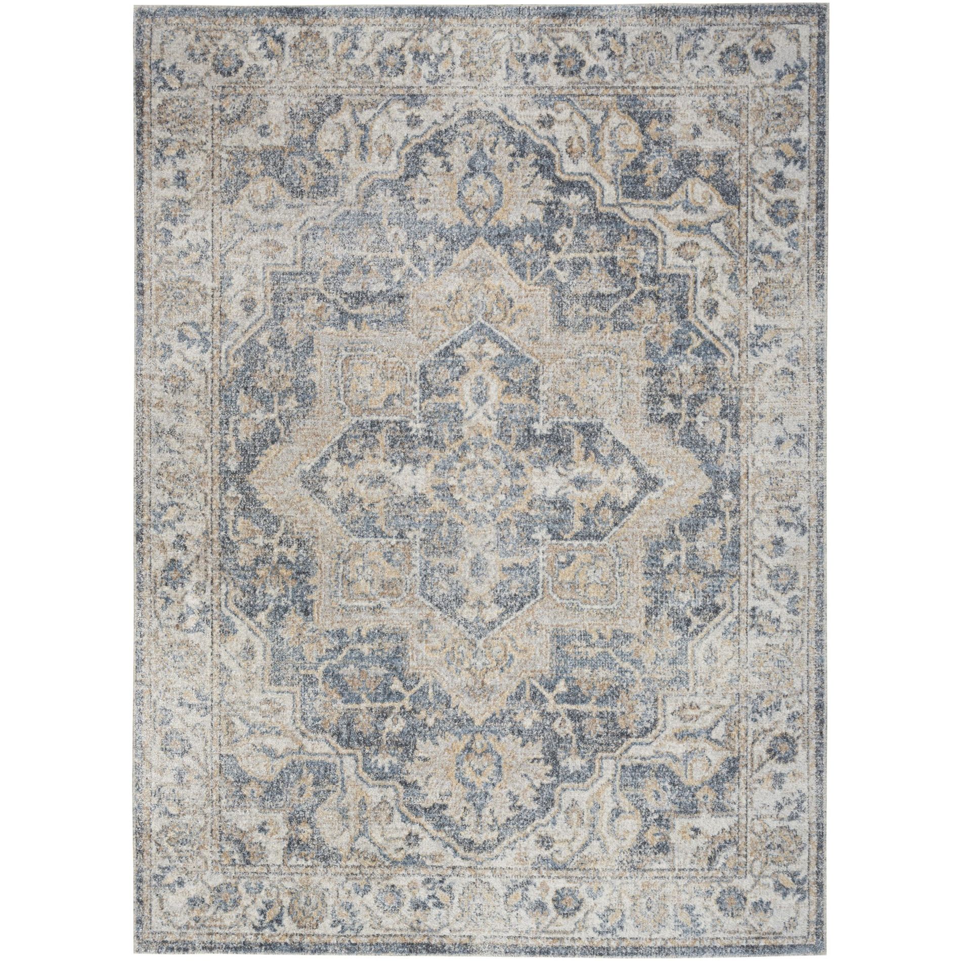 Nourison Astra Machine Washable 6'7" x 9' Grey Blue Vintage Indoor Flatweave Rug