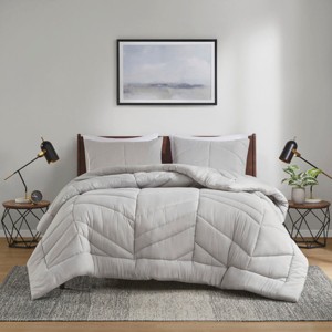 Stylish Solid Puffy Comforter Set, Cozy All Season Home Textile fits Modern Bedroom Decor - 1 of 4