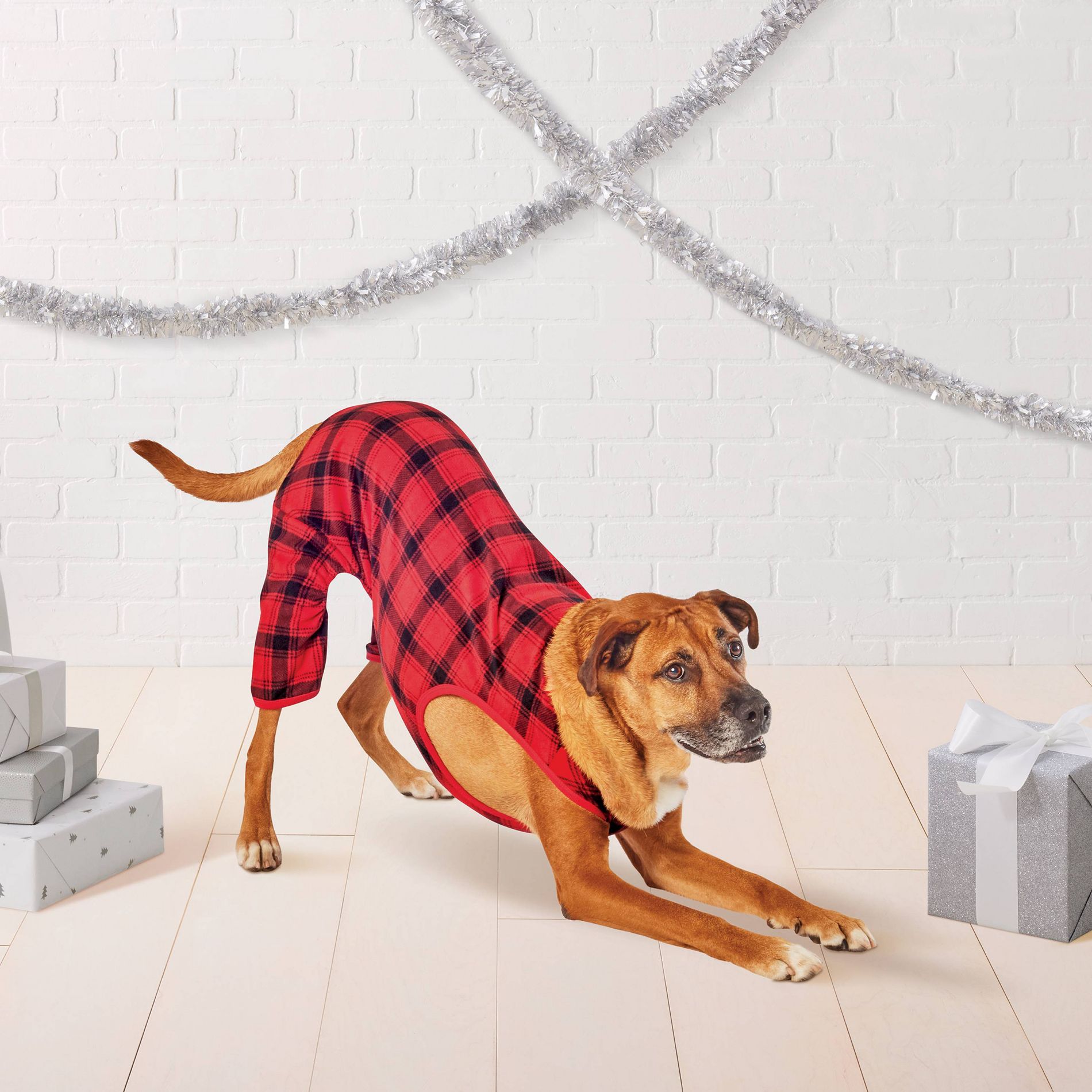 Plaid Brushed Fleece Pet Pajamas - Wondershop™ Red/Black