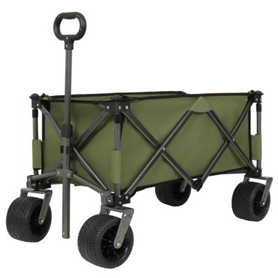 VisioGear Collapsible Wagon, Folding Wagon Cart with Big Wheels for Camping, Sports, Garden, Baseball, Green, 37.8"*21.65"*34.33"