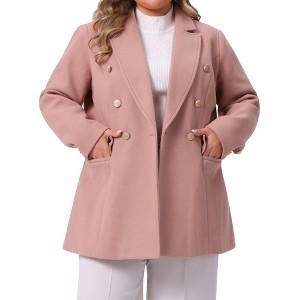 Agnes Orinda Women's Plus Size Double Breasted Lapel Long Sleeve Work Office Pea Coat with Pocket - 1 of 4