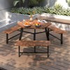 Tangkula 6 Person Acacia Wood Picnic Table Bench Set w/3 Seats Umbrella Hole Metal Frame - 4 of 4