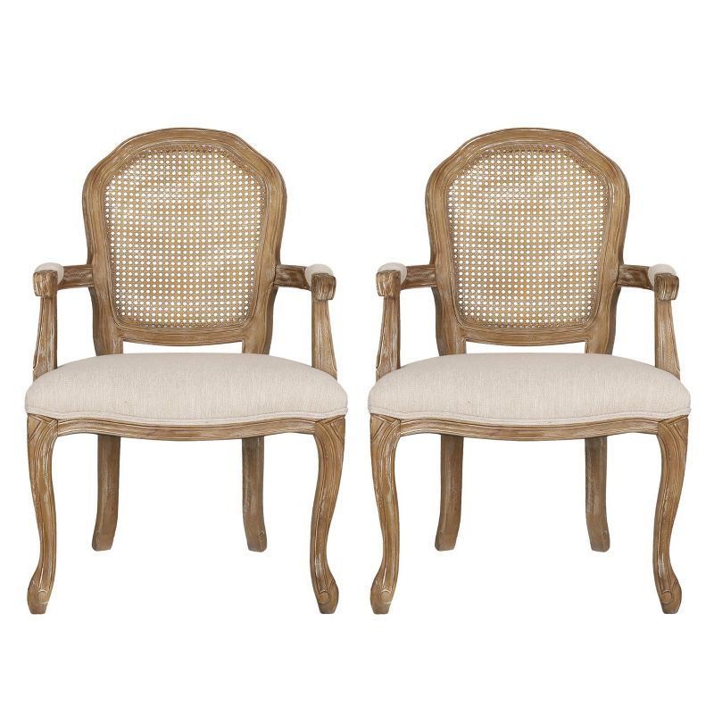2pk Mina French Country Wood and Cane Upholstered Dining Chairs - Christopher Knight Home, 1 of 15