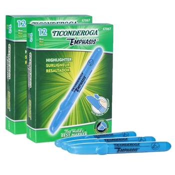 Ticonderoga Emphasis Highlighters Chisel Tip Fluorescent Blue 12 Per Pack 2 Packs (DIX47067-2)