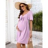BLUEMING Maternity Dress Front Tie Knot Midi Dress Short Circle Sleeve Bow Tie Highwaist Shirred Back Dress for Pregnancy Women - 3 of 4