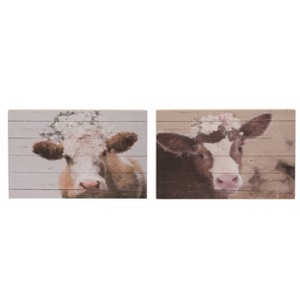 Transpac MDF Pretty Cow Slat Decor Set of 2 Spring Home Decorations - 1 of 1