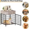 Modern Grey Metal Dog Kennel Side Table,Chew-Proof Pet Crate with Drawer for Small Breeds - 2 of 4
