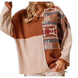 Women's Aztec Color Block Thermal Top - Plus - BiBi - 1 of 4